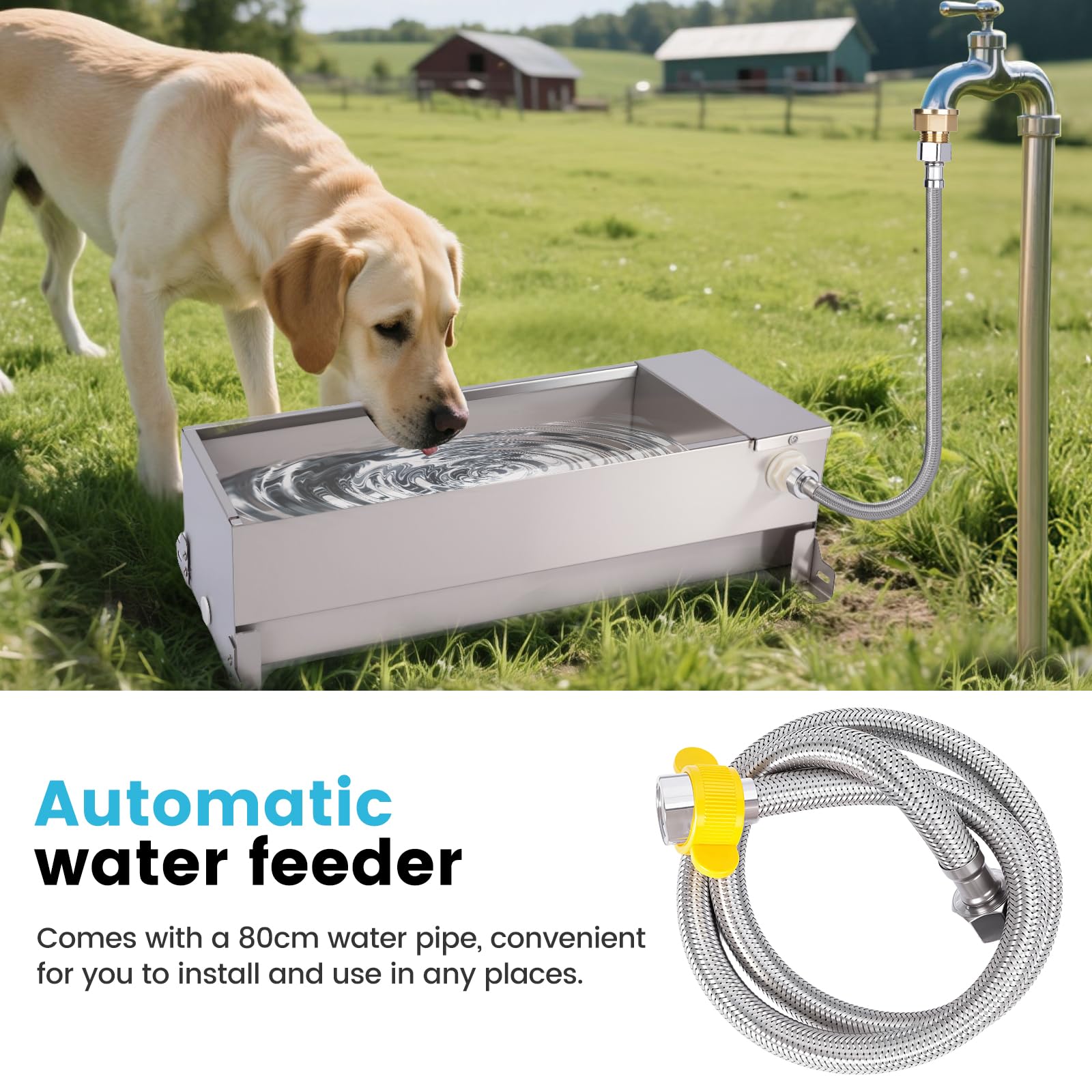 Bebedero automático para perros de acero inoxidable para ganado, manguera de agua, válvula de flotador de llenado automático, kit de bebedero para animales