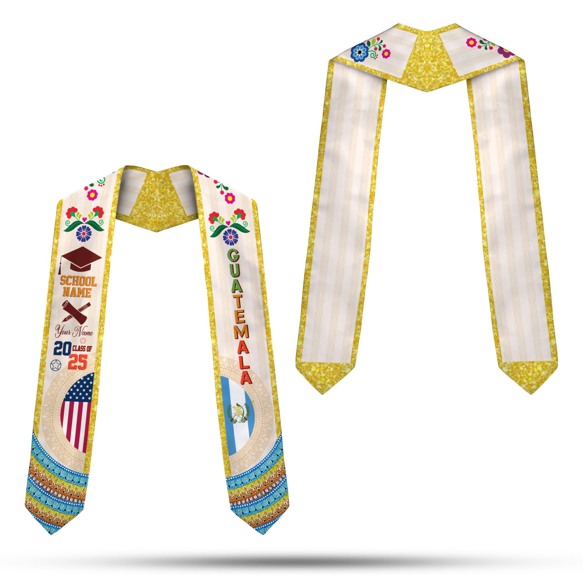 MonkeyVan Custom Guatemala Graduation Sash, Personalized Guatemalan Graduation Sash 2025, Guatemala American Graduation Sashes Gtm3
