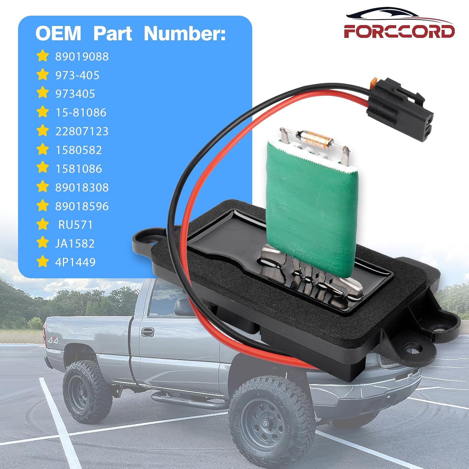 89019088 Blower Motor Resistor with Harness Fit for Chevrolet Avalanche Silverado 1500 2500 Suburban Tahoe, GMC Sierra Yukon Cadillac, Escalade Replaces# 973-405 1581086 Accessories