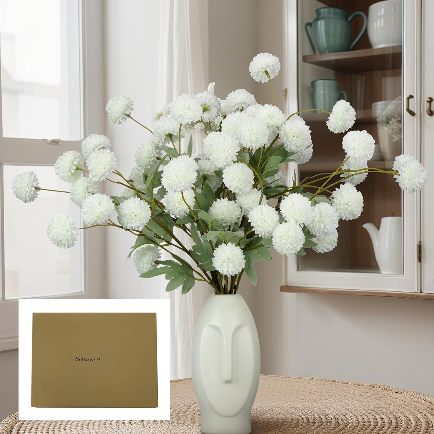 12 Pcs Artificial Pom Pom Mums Spring Faux Kiku Chrysanthemum Ball Floral Stems for Wedding Centerpieces Mother's Day Bouquet & Table Vase Decor(Milk White)