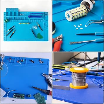 Soldering Mat, Silicone Work Mat, 500℃ Heat Resistant Insulation Mat, Solder Mat, for Phone Computer Watch Electronic Repairs, 30×20cm(Blue)