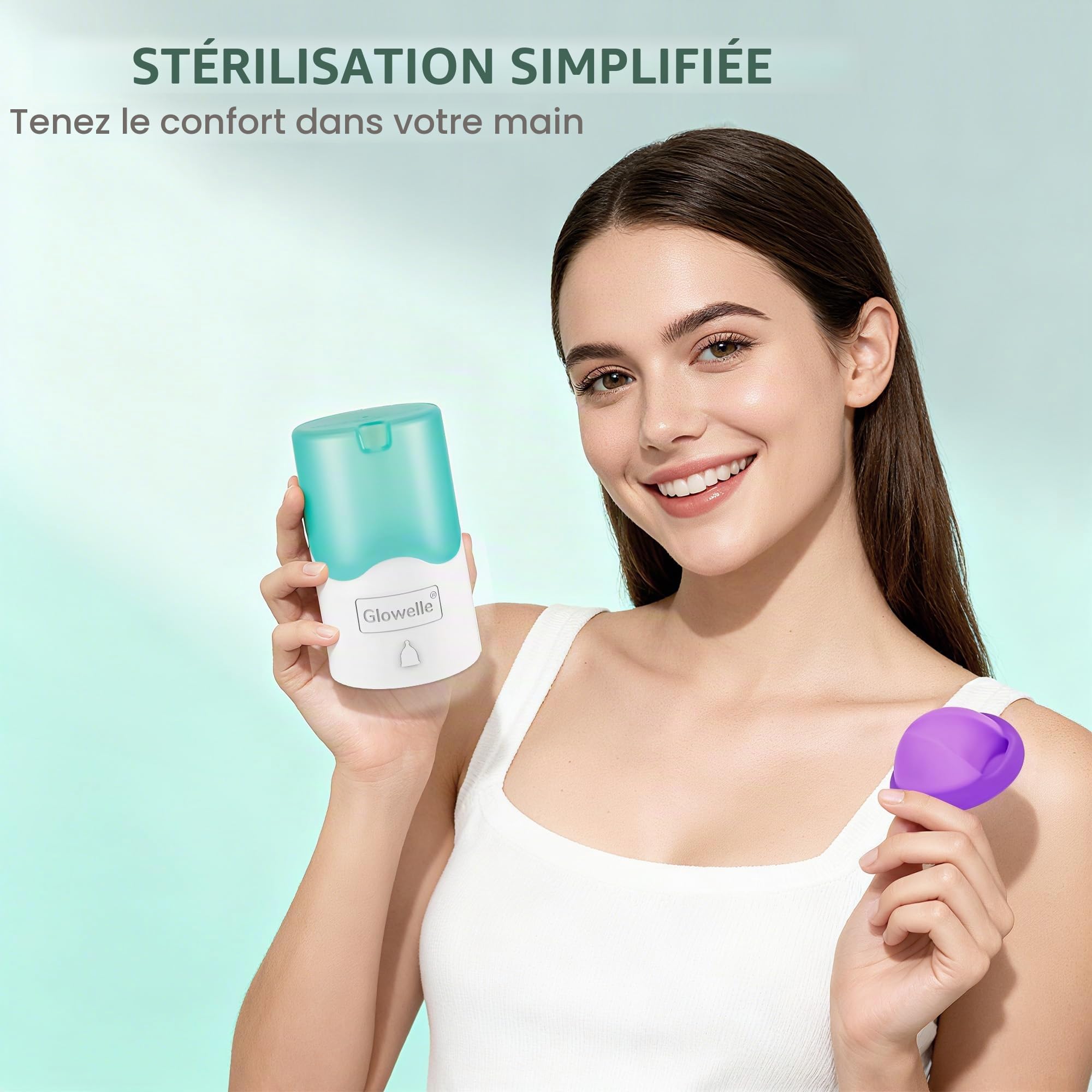 GLOWELLE Set de Disque Menstruel et Stérilisateur, Mini Nettoyeur de Disque/Coupe avec 2 Disques Menstruels Réutilisables Souples, Alternative aux Tampons, Serviettes et Coupes pour Femmes