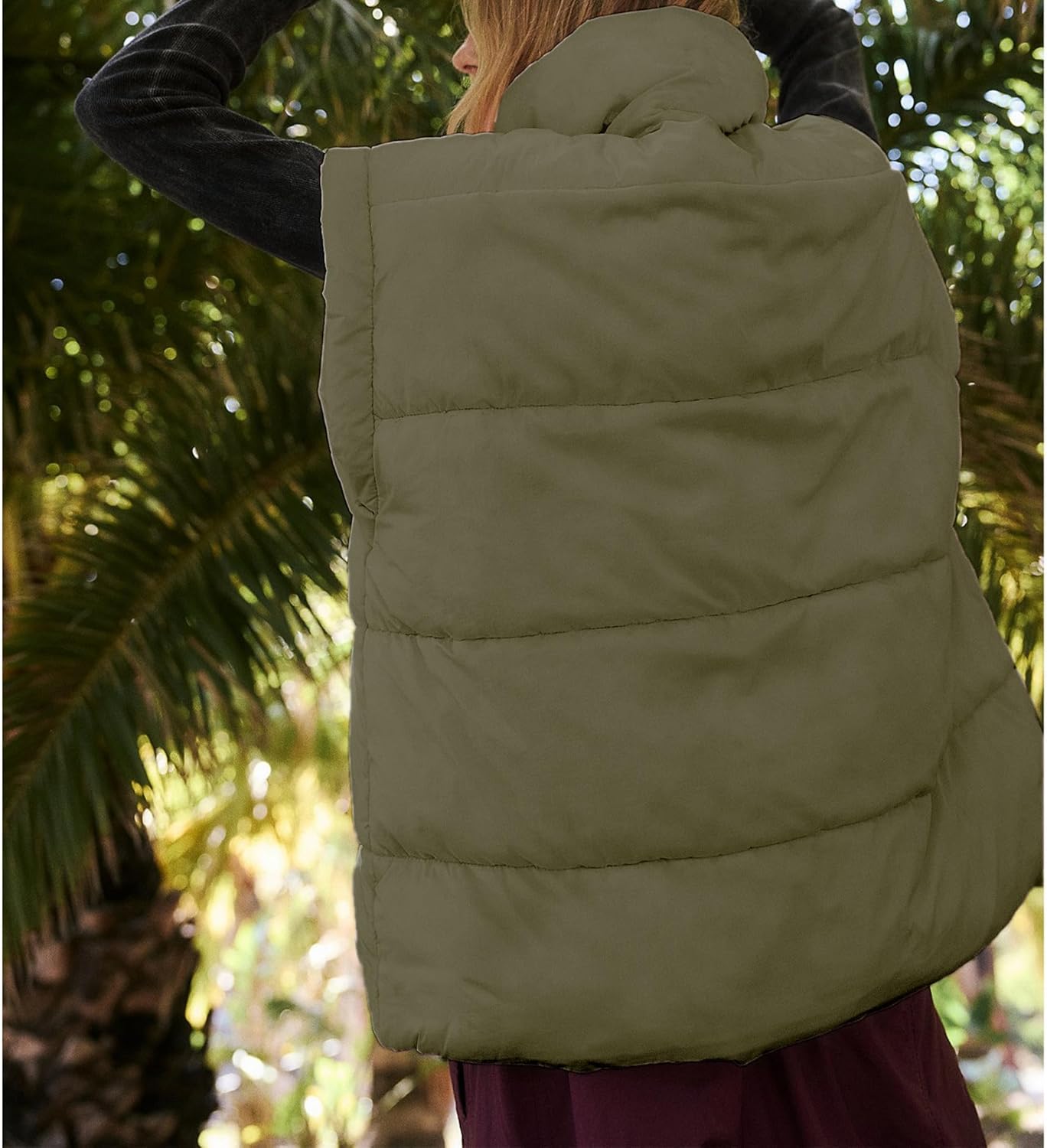 Songling Womens Oversized Puffer Vest Stand Collar Full Zip Sleeveless Bubble Puffer Vest Quilted Padded Warm Coat Outwear - Image 5