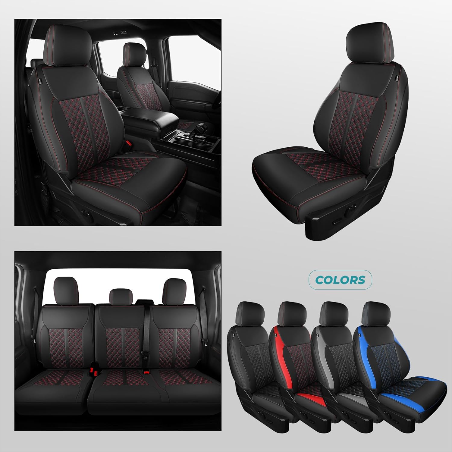 Custom Seat Cover for Ford F150 2010 2011 2012 2013 2014 - Fit Full Set Leather Truck Seat Cover for 2010-2014 F150 XL/XLT Accessories