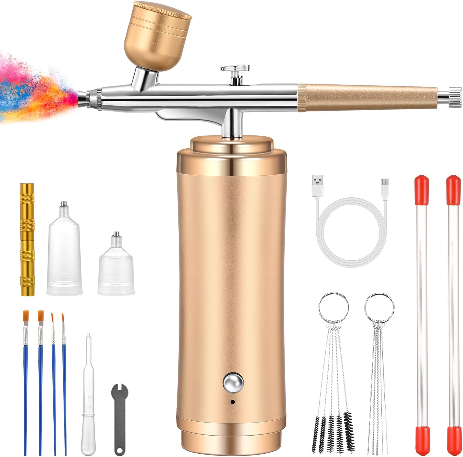 GocheerAirbrush Kit with Compressor - 48PSI Rechargeable Cordless Non-Clogging Air Brush Set with 0.2/0.3/0.5mm Nozzles for Nail Art,Makeup,Cake Decoration,Model Painting,Barber etc.