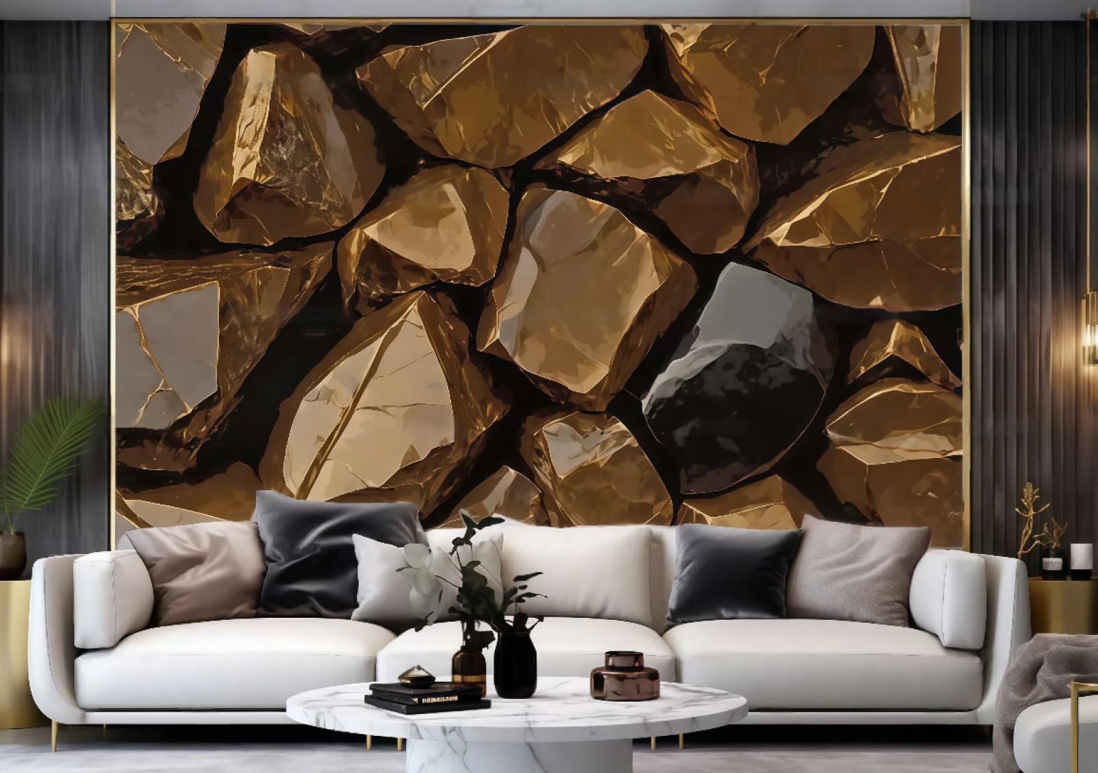 Nowoczesna tapeta złoty kamień sztuka geometryczne malarstwo na skale telewizor sofa tło ściana sypialnia salon gabinet mural 3D, 250 x 175 cm