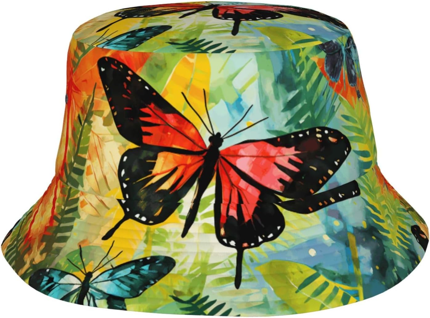 Watercolor Butterfly Prints Summer Outdoor Travel Bucket hat, a Beach Sun hat Suitable for Both Men and Women Black