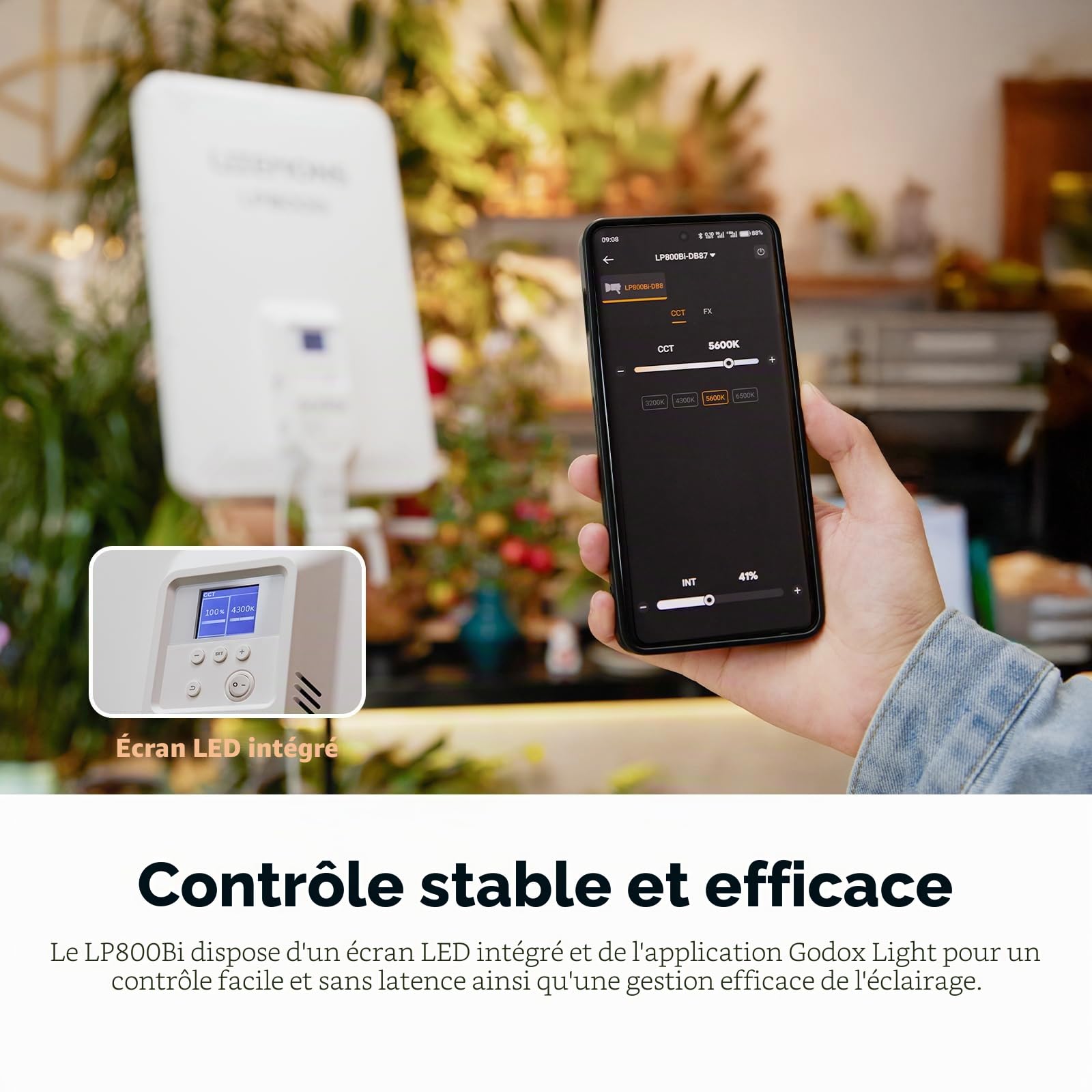 Godox LP800Bi Panneau LED Vidéo, 85W Lumière Douce Bicolore Studio, 2800K-6500K 11 Effets FX, Contrôle APP, Silencieux sans Ventilateur pour Livestream, Vlog