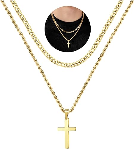 Yooblue Collar de cruz para hombre, collar de cruz de acero inoxidable con colgante de cruz de acero inoxidable, joyería simple, regalo de cadena de