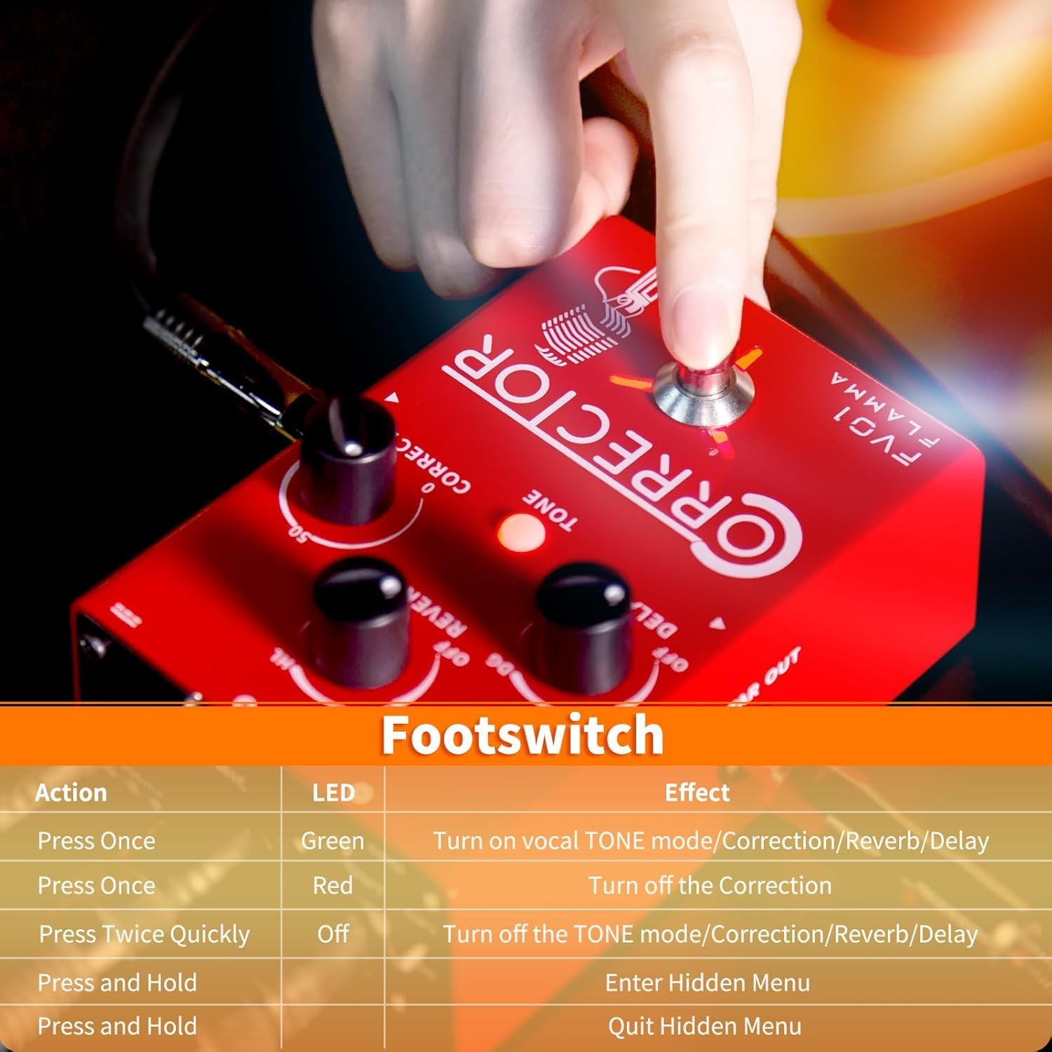 Para FLAMMA FV01 - Procesador de efectos vocales con corrección de tono, pedal de voz, amplificador de micrófono para cantante en vivo, grabación en streaming con reverberación de retardo, tocar