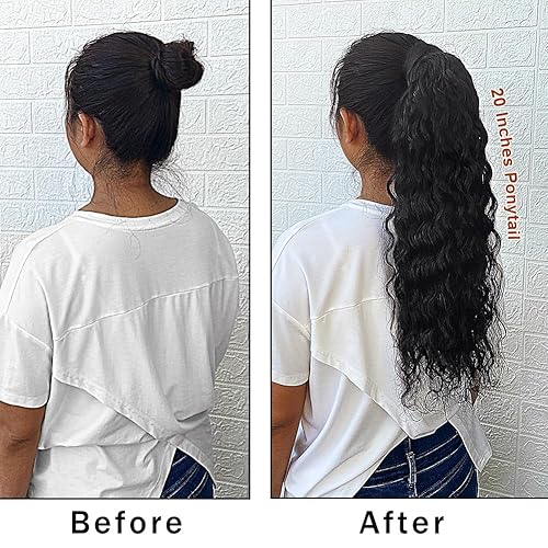 Miniatura 5 de Natural Wave Ponytail Humum Hair Extensions for Black Women Unprocessed Brazilian Water Wave Wrap Around Human Hair Ponytail Extension Corn Wavy