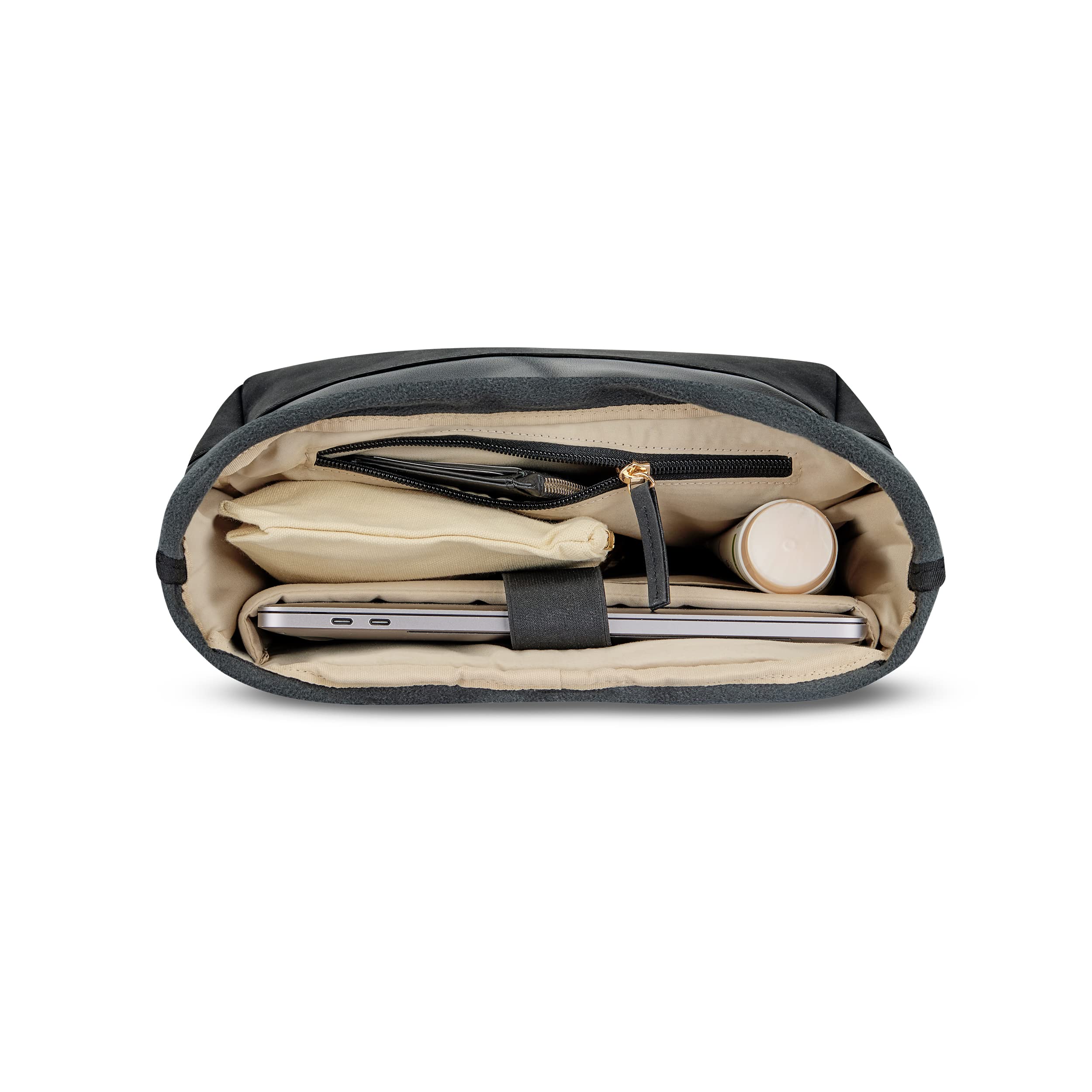 Expatrié Zaino Donna Nero - Adele - Zainetto Elegante per Università, Lavoro, Bici, Viaggio - Rolltop Grande con Vano per PC Portatile - Impermeabile