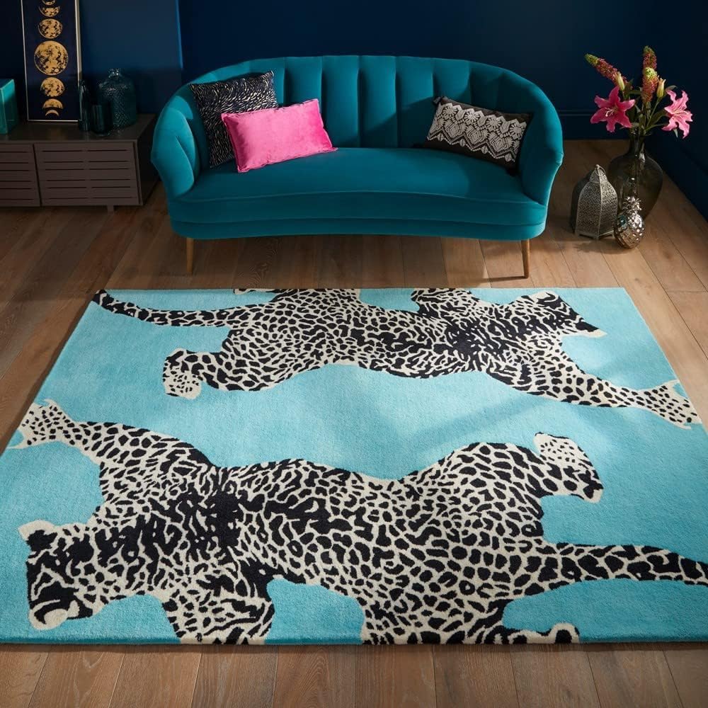 Modern Tiger Design Handmade Carpet for Living Room, Bedroom, Dining Room and Area Rugs for Home (Sky Blue, Size- 9x12 Feet)