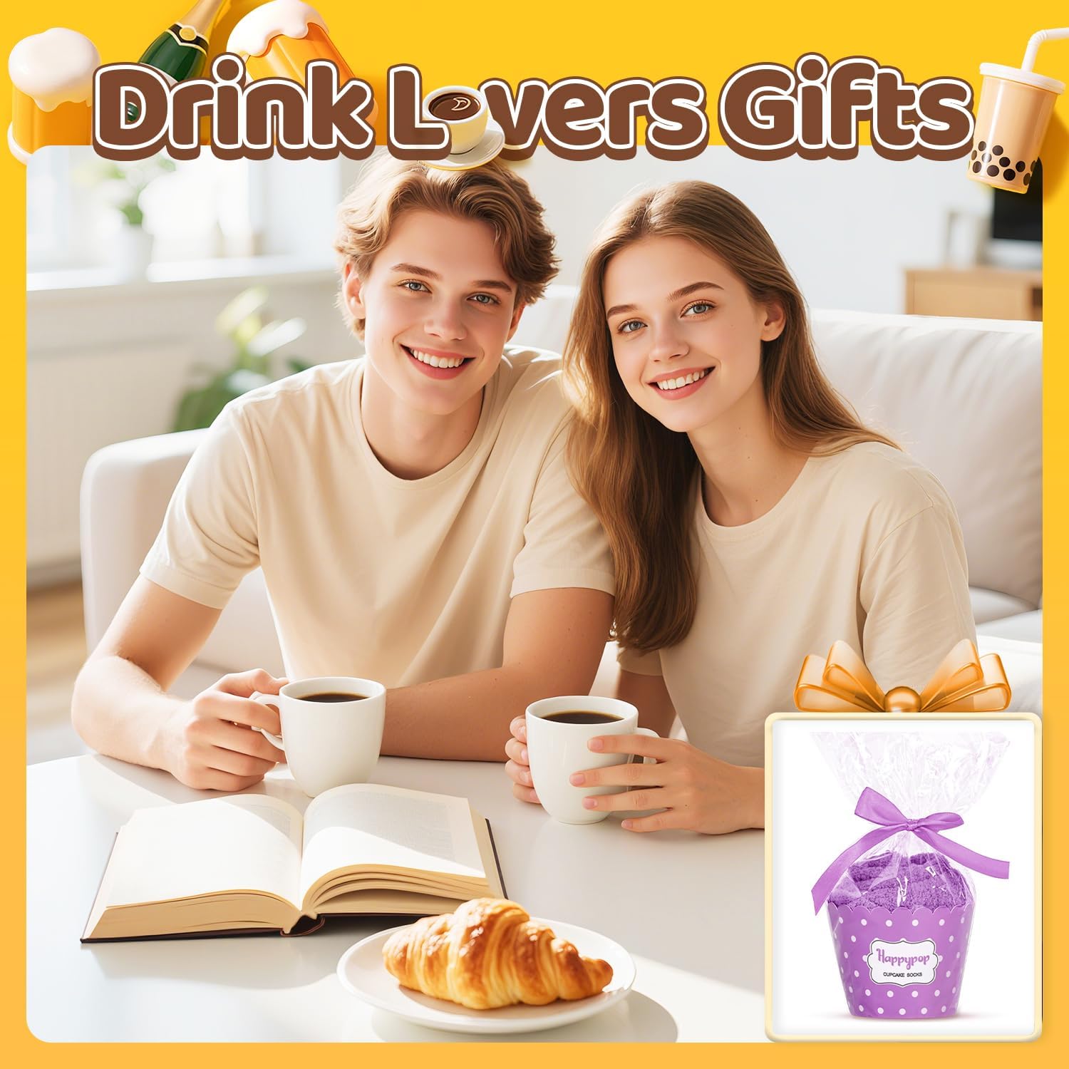 HAPPYPOP Fuzzy Drink Lover Gifts - Women Men Socks, Wine Margatita Bourbon Coffee Tea Lover - Image 2