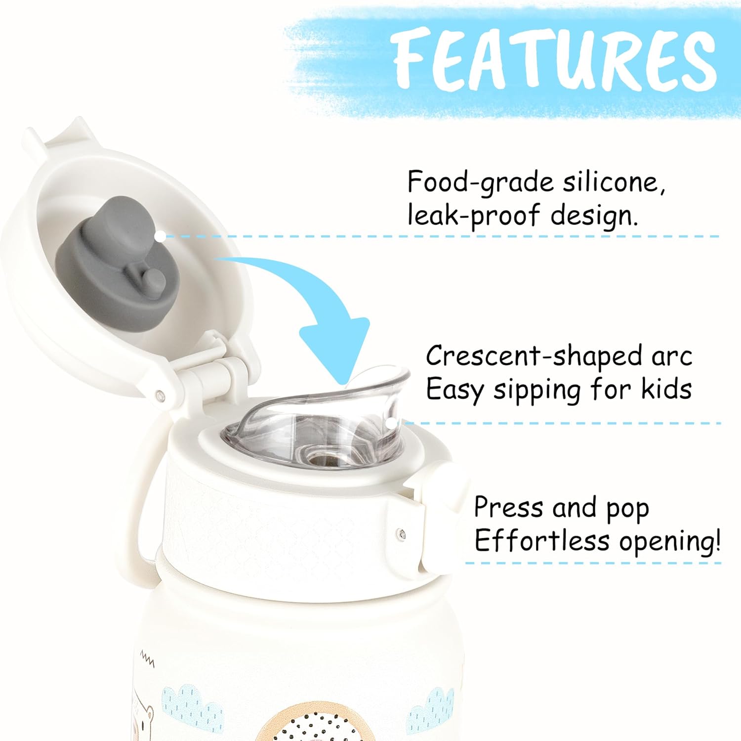 GOPPUS 12oz Kids Water Bottle – BPA-Free, Leak-Proof, Insulated Stainless Steel – Sweat-Proof, Reusable for School, Sports, and Outdoor Activities - Image 3