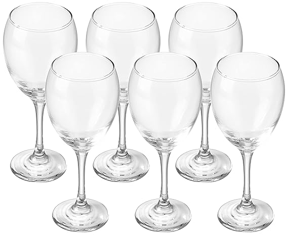 Amazon Brand - Solimo Wine Glass Set, 325ml, Set of 6, Transparent