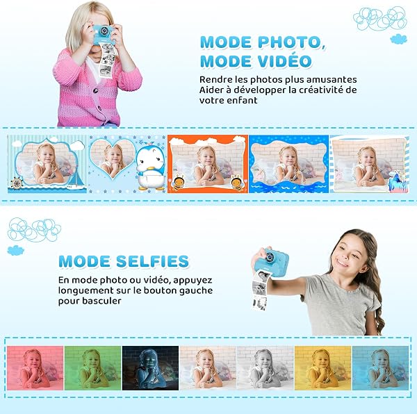 Sofortbildkamera Kinder Mit Selfie,kinderkamera 1080P HD Sofortdruck von Fotos,Geburtstagsgeschenk Weihnachten 5Geschenk Spielzeug ab 3 4 5 6 8 7 9 10 11 Jahre Mädchen Jungen (Blau) - 3