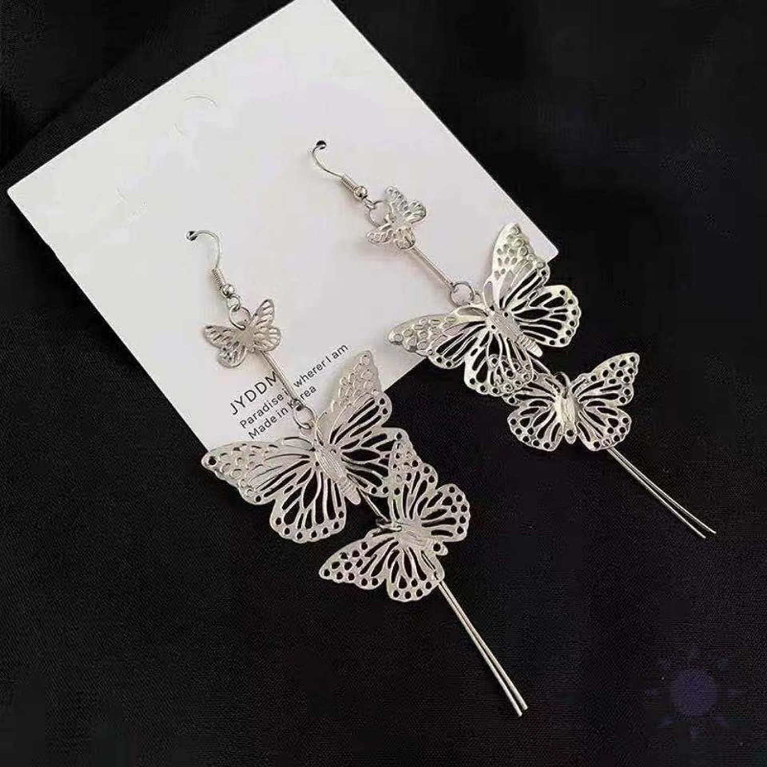 Delicate Filigree Dangle Flying Butterfly Hook Earrings Layered Butterfly Fashion Dangle Earrings Vivid Butterfly Tassel Earrings - Image 5