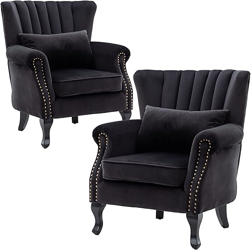 Miniatura 9 de Silla de Acento de Mediados de Siglo Sillones Modernos Tapizados con Respaldo Alado Silla Club Sofá Individual de Terciopelo Silla de Descanso con