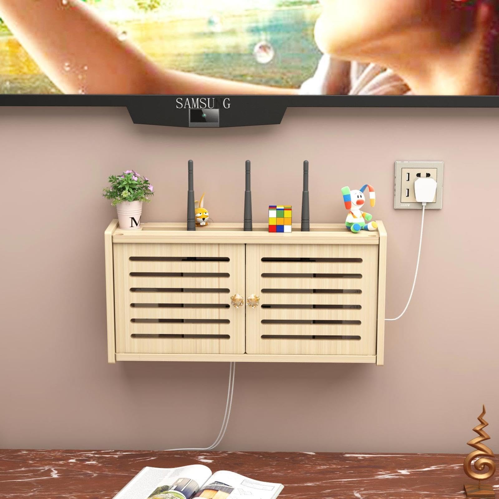 Porta Router da Parete Legno Mensola Decoder per Tv Sospesa Mensola per Tv in Legno Supporto Telefono Parete Scatola,A-71x24cm
