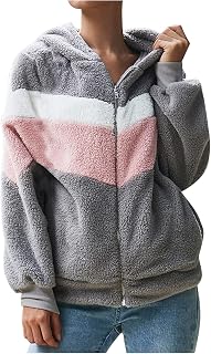 Baiomawzh Fleece Jacket Women's Long Polar Fleece Jacket Plush Jacket Fleece Zip Transition Jacket Autumn Winter Long Sleeve Shirt with Hood and Pockets Jackets Outwear Fleece Hooded Coat