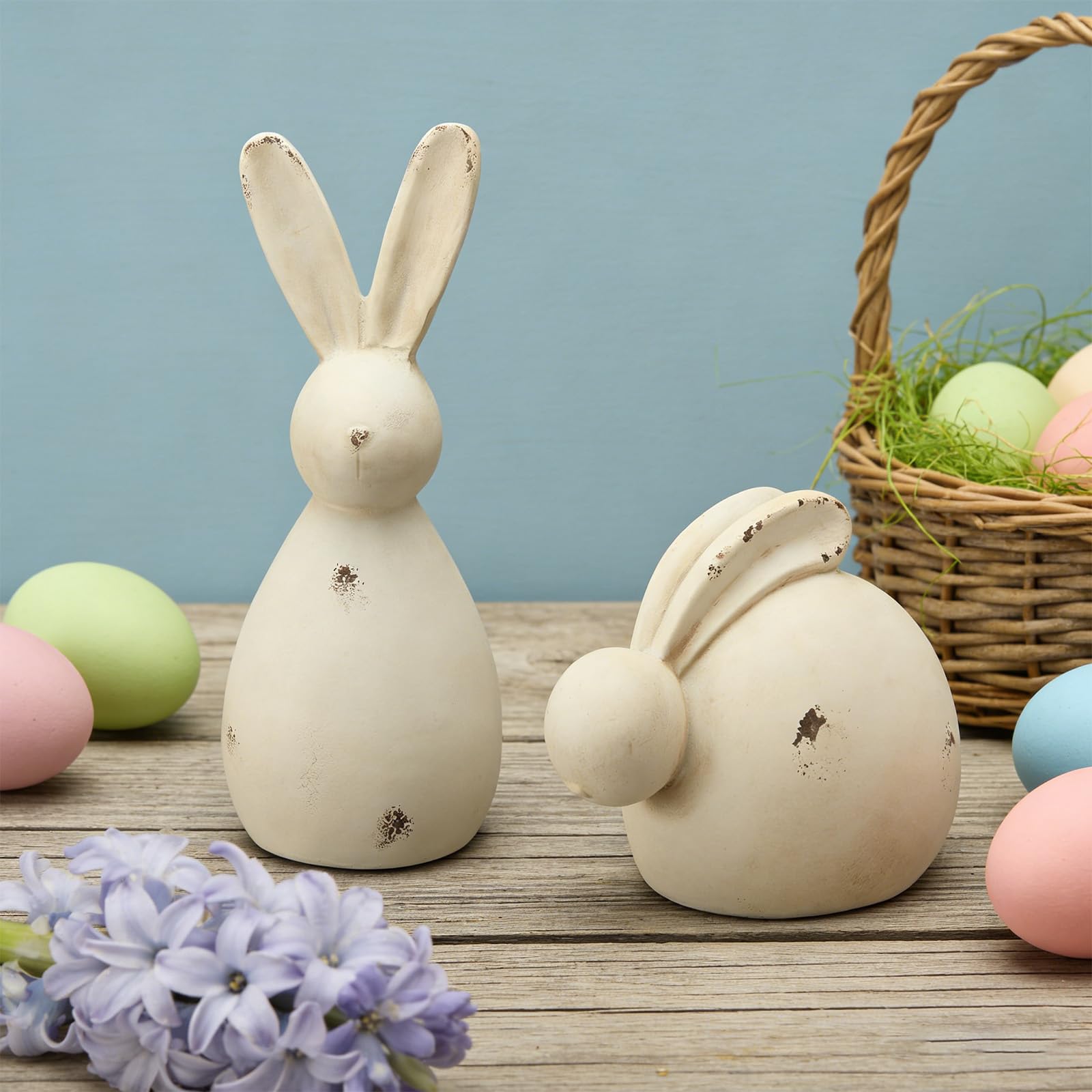 Juego de decoración de conejitos de resina envejecida para decoraciones de