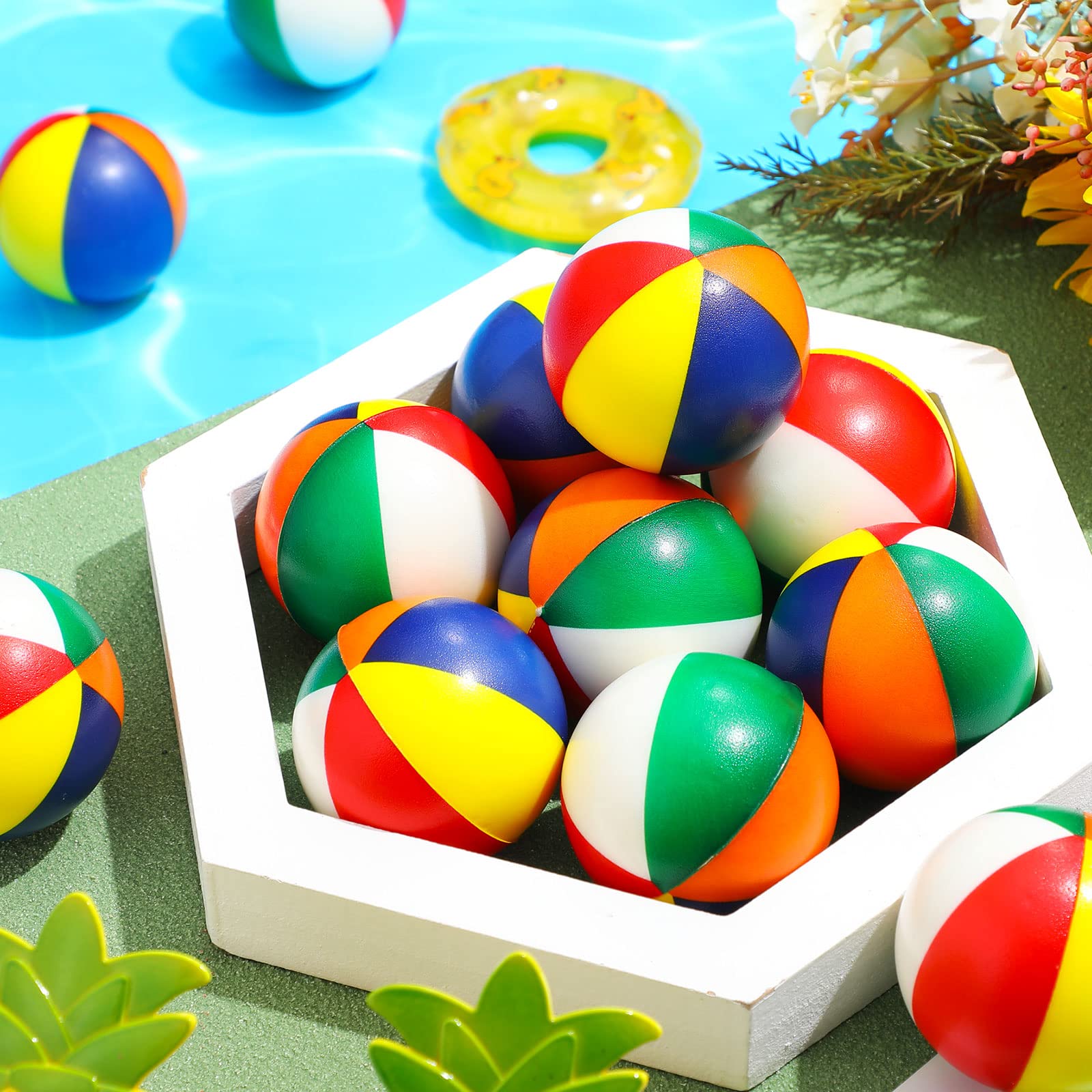36 bolas de estrés para la playa de 2.5 pulgadas, mini bolas de alivio del estrés, arcoíris, juguetes para apretar, juguete de espuma de poliuretano para niñas, niños, adultos, playa, cumpleaños, 7