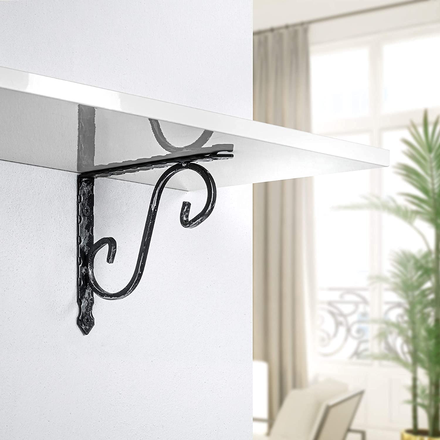 Consolle ornamentale Gedotec supporto pesante supporto pesante in metallo | VICTORIA | profondità: 280 mm | portata ripiano 15 kg | acciaio forgiato nero antico | 4 reggimensola stile country