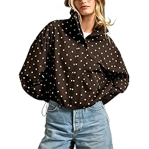 Esmeling Women Polka Dot Printed Jacket Turtleneck Zipper Drawstring Jacket