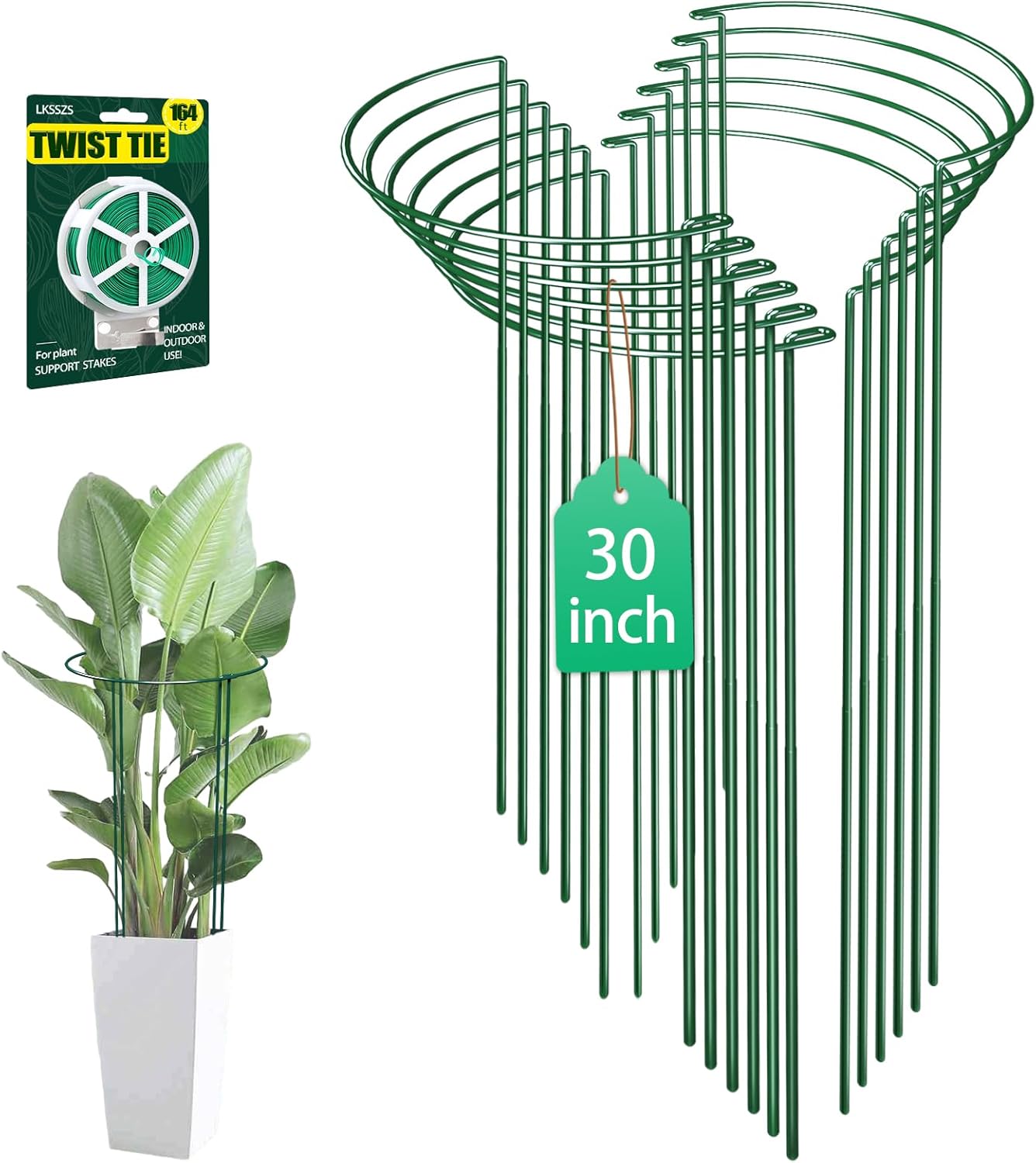 12 Pack 30 inch Plant Support Stakes, Heavy-Duty Half Round Peony Support, Garden Plant Stakes Cage for Outdoor Plants, Peony, Tomato, Hydrangea, (15In Support +15In Stainless Extension Tubes)