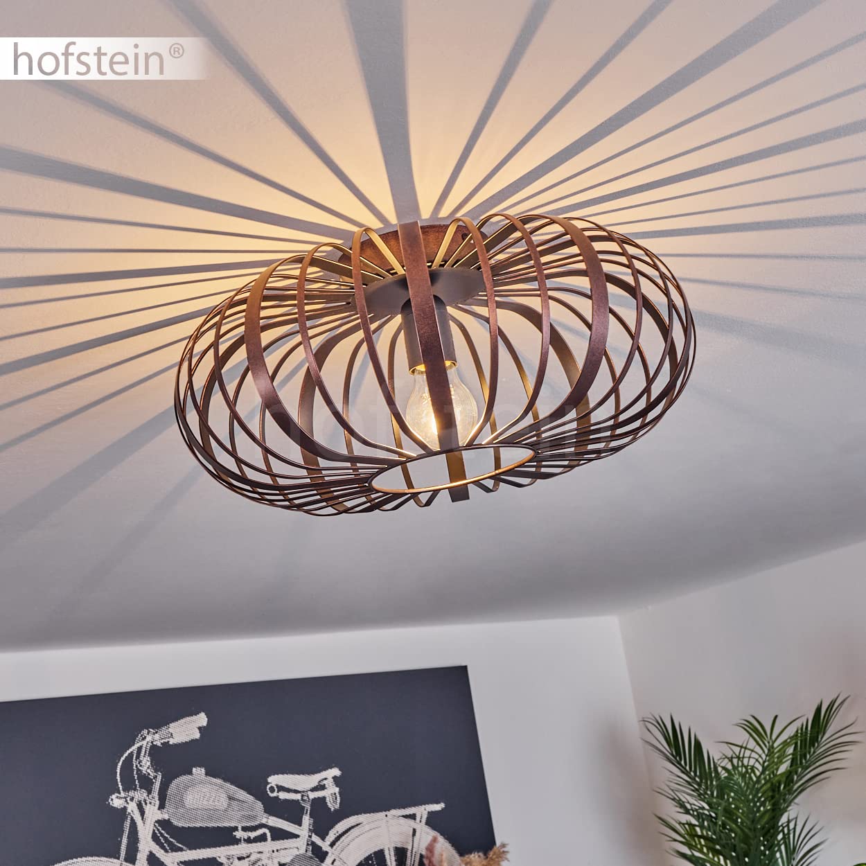 hofstein Plafoniera Oravi lampada da soffitto moderna in metallo color rame/nero, lampada dal design moderno con effetto luce, ø40 cm, 1 luce, 1 x E27, senza lampadina/e