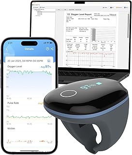 Vibeat OxyRing Continuous Pulse Oximeter - Bluetooth Oxygen Monitor with Free PC & APP Report, Wearable Finger Oxygen Meter for 16hrs Oxygen Level & Heart Rate Recording