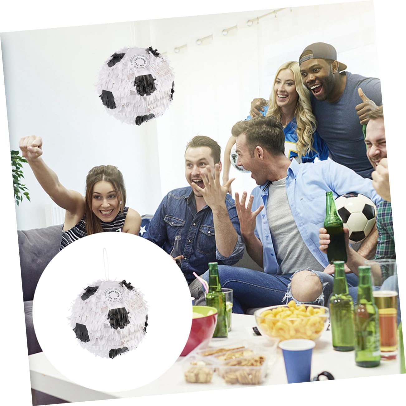 2Pcs Football Soccer Pinata with Stick Paper Sports Ball Birthday Decoration for Soccer Theme Parties and Football Celebrations Indoor Outdoor Use