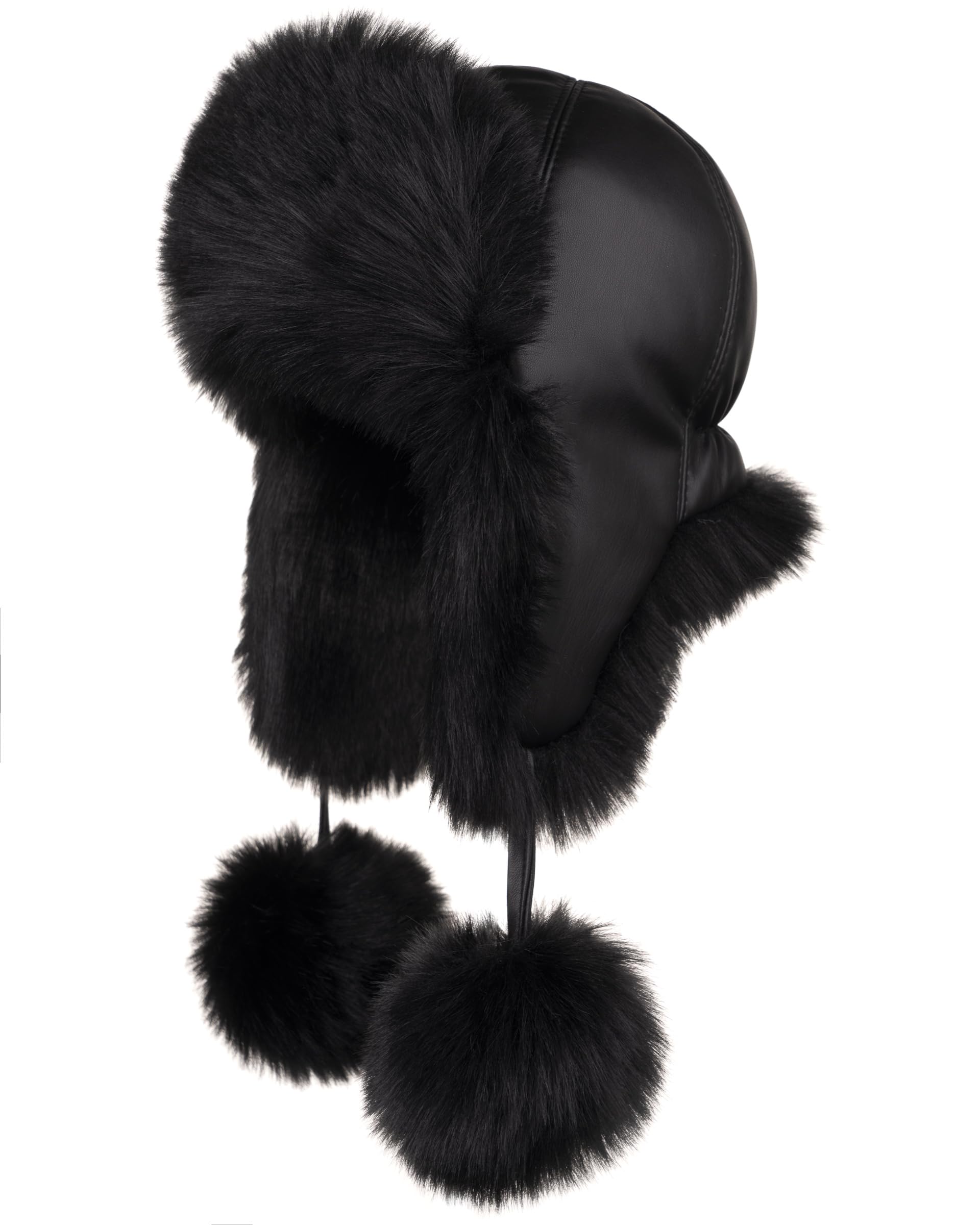 Futrzane Aviator Hat - Winter Trapper Hats for Women - Warm Russian Bomber Hat (S, Black - Black Siberian)