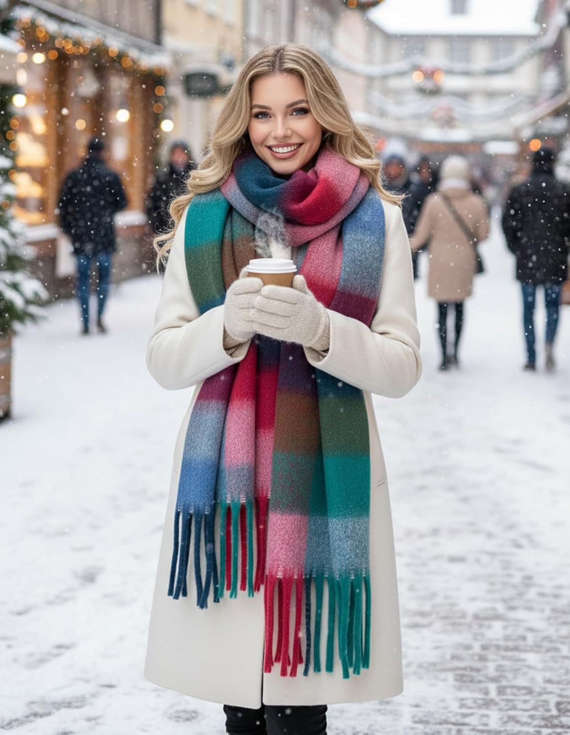 Scarf for Women Winter Warm Long Shawl Large Scarves Cold Weather Thick Blanket Scarfs Colorful Plaid - Image 6