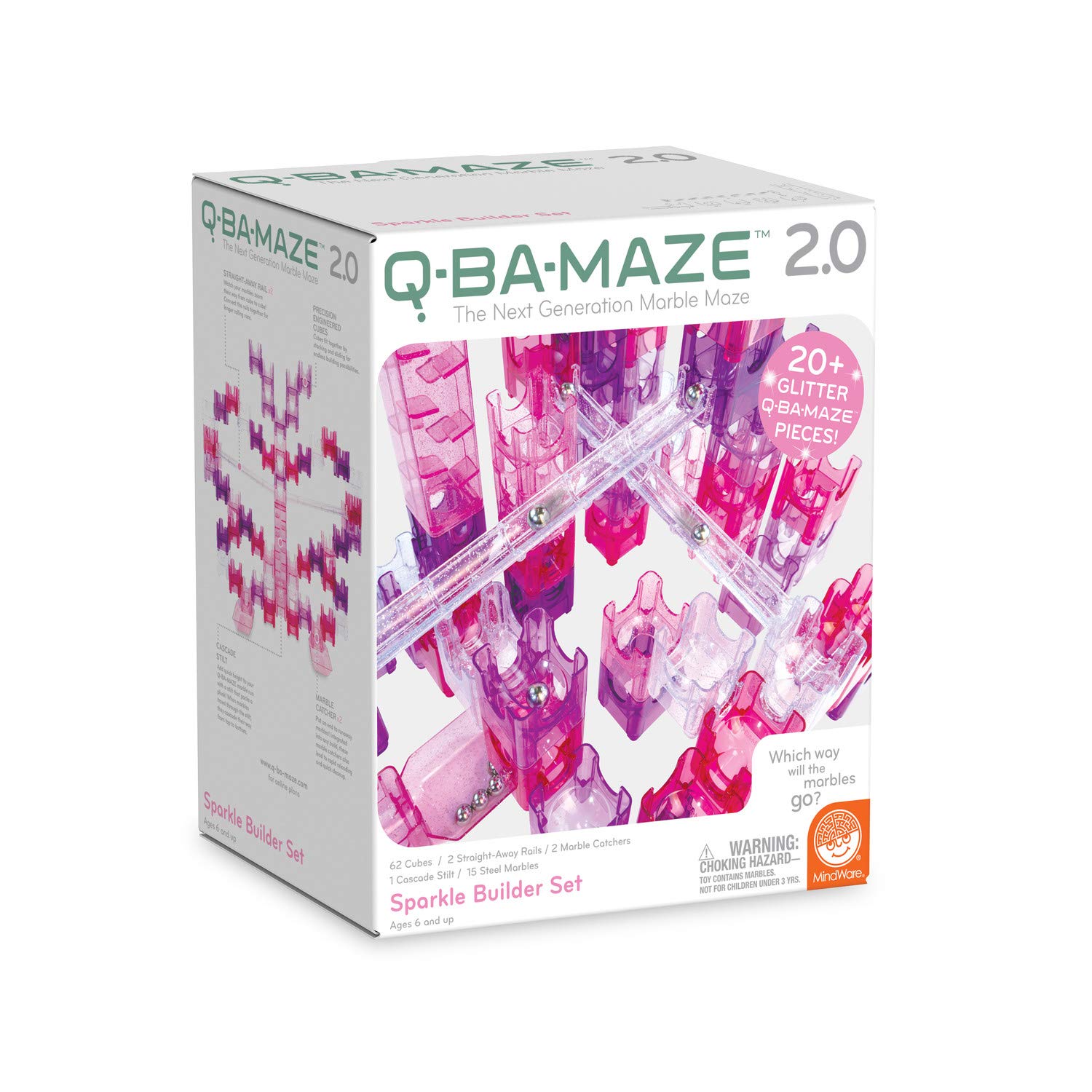 MindWareQ-BA-Maze: Sparkle Builder Set – Glitter & Pink Free-Form Marble-Run Mazes for Boys & Girls – Exciting Building Toys That Kids, Teens & Adults can Enjoy Together