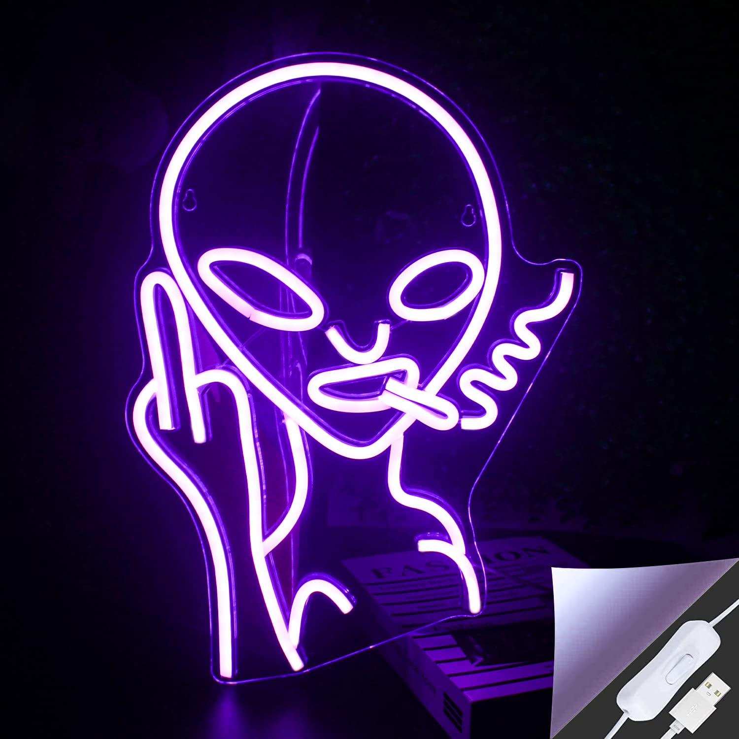 SIGNSHIP Enseigne Néon Alien Avec Haltères - LED Dimmable 32x40 Cm - Déco Murale Salle De Sport, Chambre - Cadeau Original - 4
