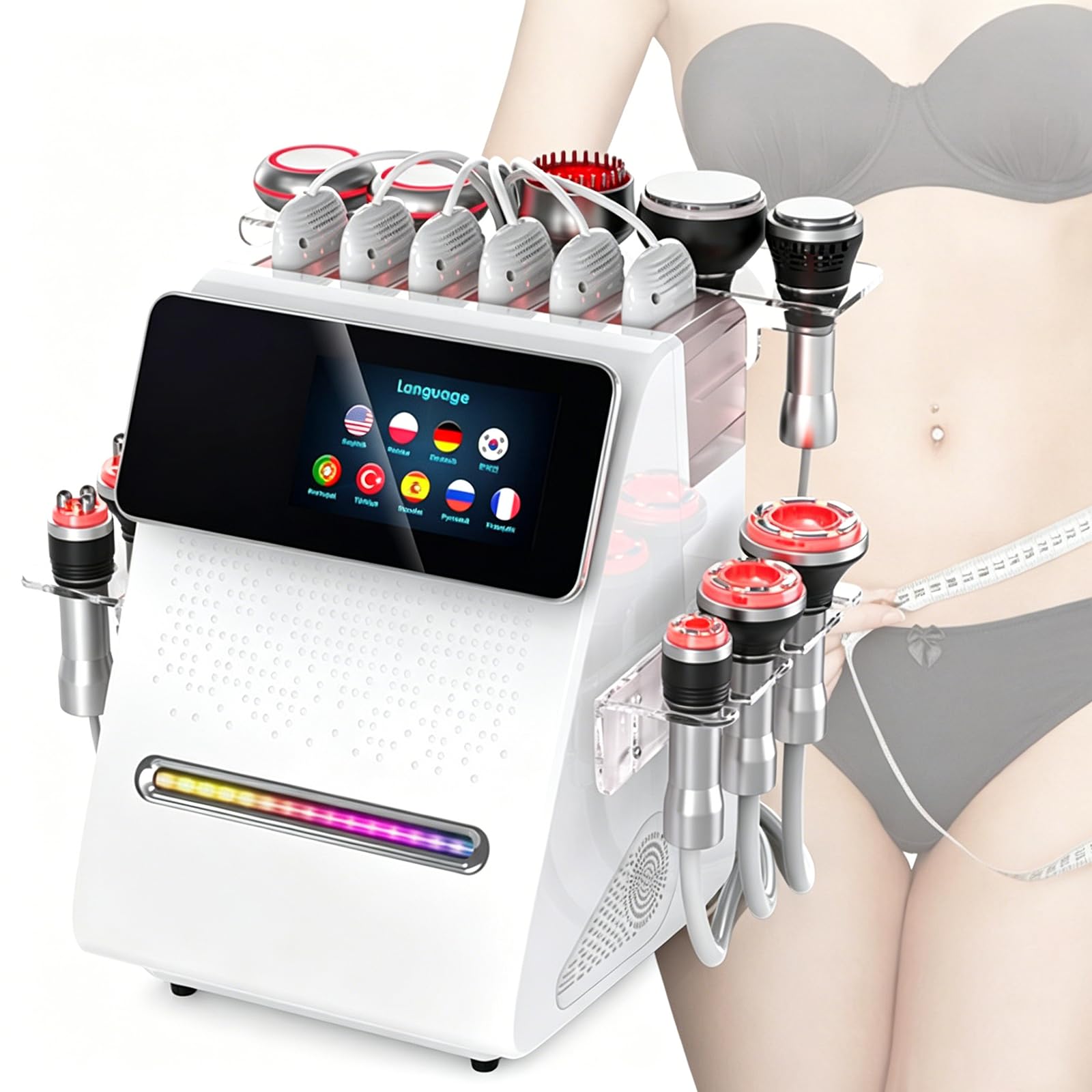 ZHZWwansuGE 80k Radio Frequency Liposuction Device, 11-In-1 Body Sculpting Device, Microcurrent Skin Tightening Device, 6-Inch Touchscreen/9 Languages, Removes Cellulite, Lifts And Firms Skin
