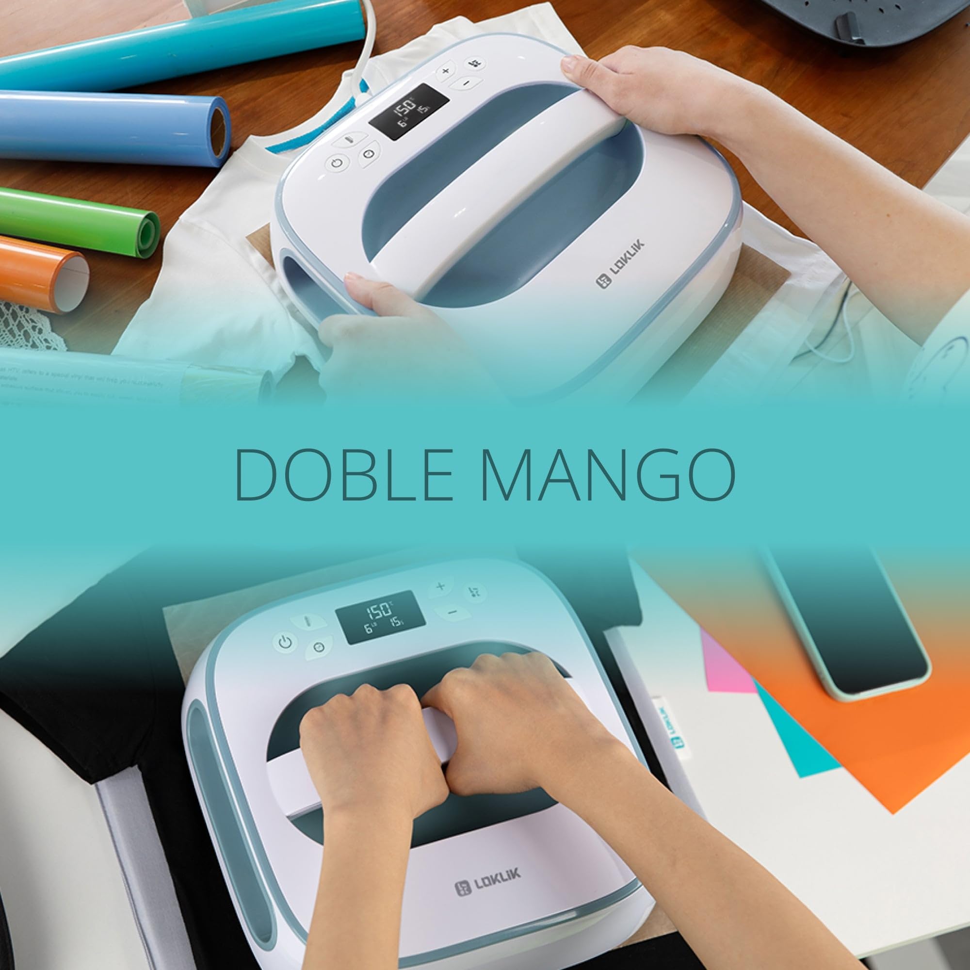 LOKLiK Easy Heat Press - Prensa de Calor para Personalizar Camisetas, Suéteres, Mantas, Toallas, Bolsas Tote, Mochilas y Otros Tejidos 25,5 x 25,5 cm - Portátil