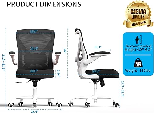 Miniatura 2 de Silla de oficina ergonómica silla de escritorio de malla con soporte lumbar ajustable de 330 libras de respaldo alto, sillas de oficina grandes y