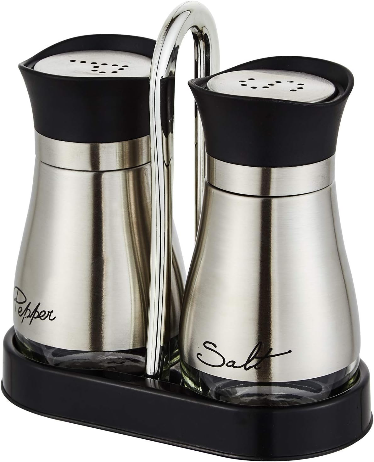 Salt and Pepper Shakers Set, Stainless Steel Salt Containers with Glass Bottle for Table, RV, Camp, BBQ, Set of 2