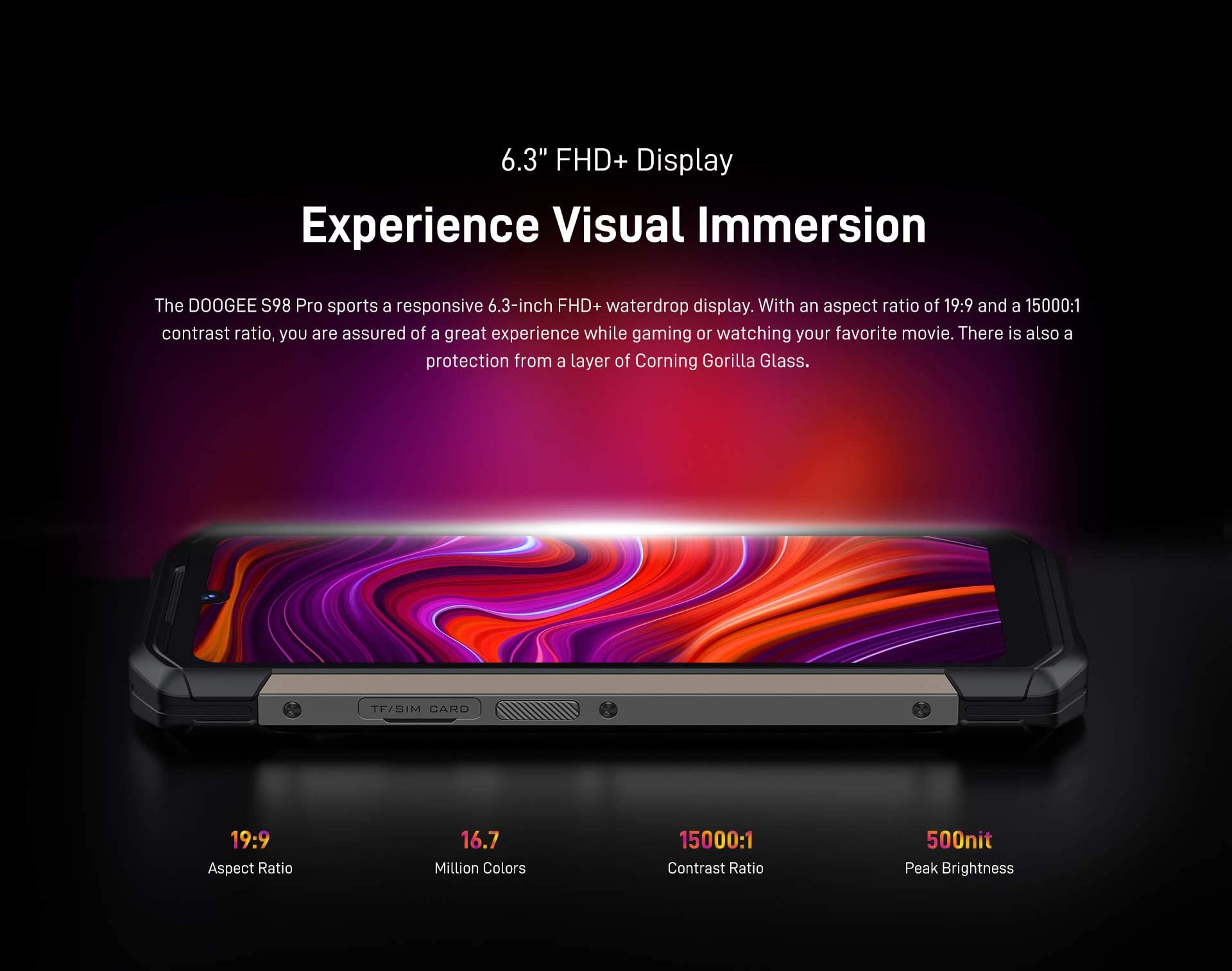 S98 Pro, Helio G96 8/256GB, potrójna kamera 48MP (20MP IR Noc,Android 12 wodoodporny IP68, FHD + 6,3", bezprzewodowe ładowanie NFC, czarny
