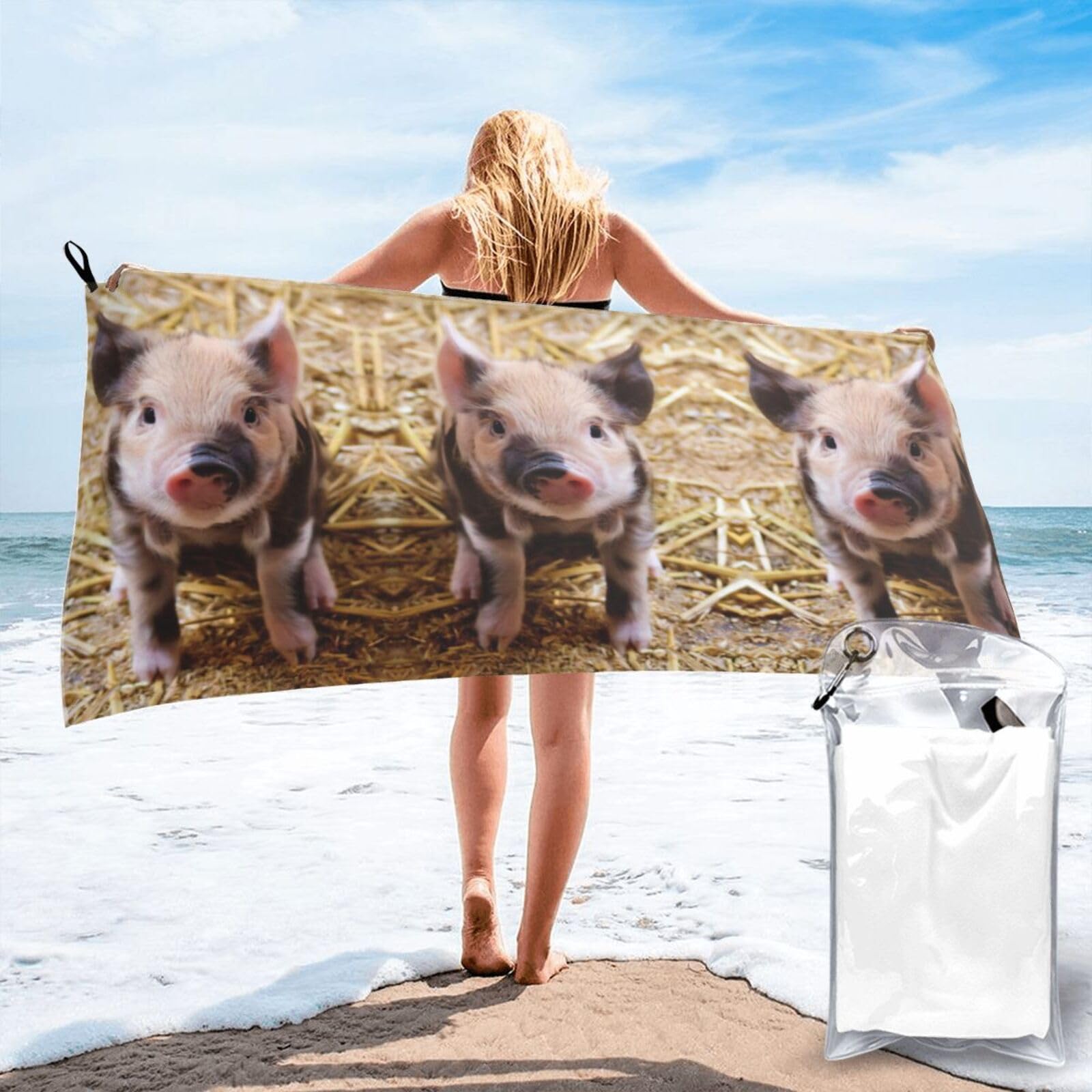 Serviette de bain légère pour le sport et les voyages imprimé cochon EdWal