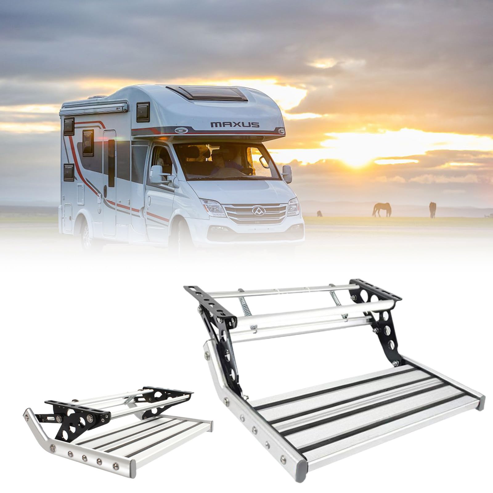 Escalera Manual Eléctrica Autocaravana, Escalones Plegables Abatibles Manuales Eléctricos, Escalón Inferior para Entrada De Puerta De Autocaravana, Anodizado, Luz LED Single-layermanual