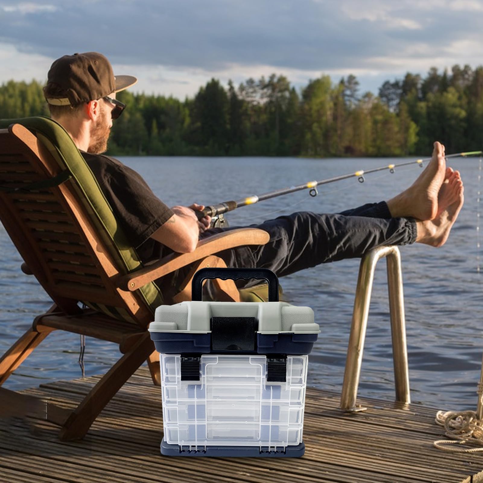 Caja de aparejos de pesca, organizador portátil de 4 capas con diseño de múltiples compartimentos, almacenamiento duradero para señuelos y anzuelos, ideal para organización de utilidad de pesca en el