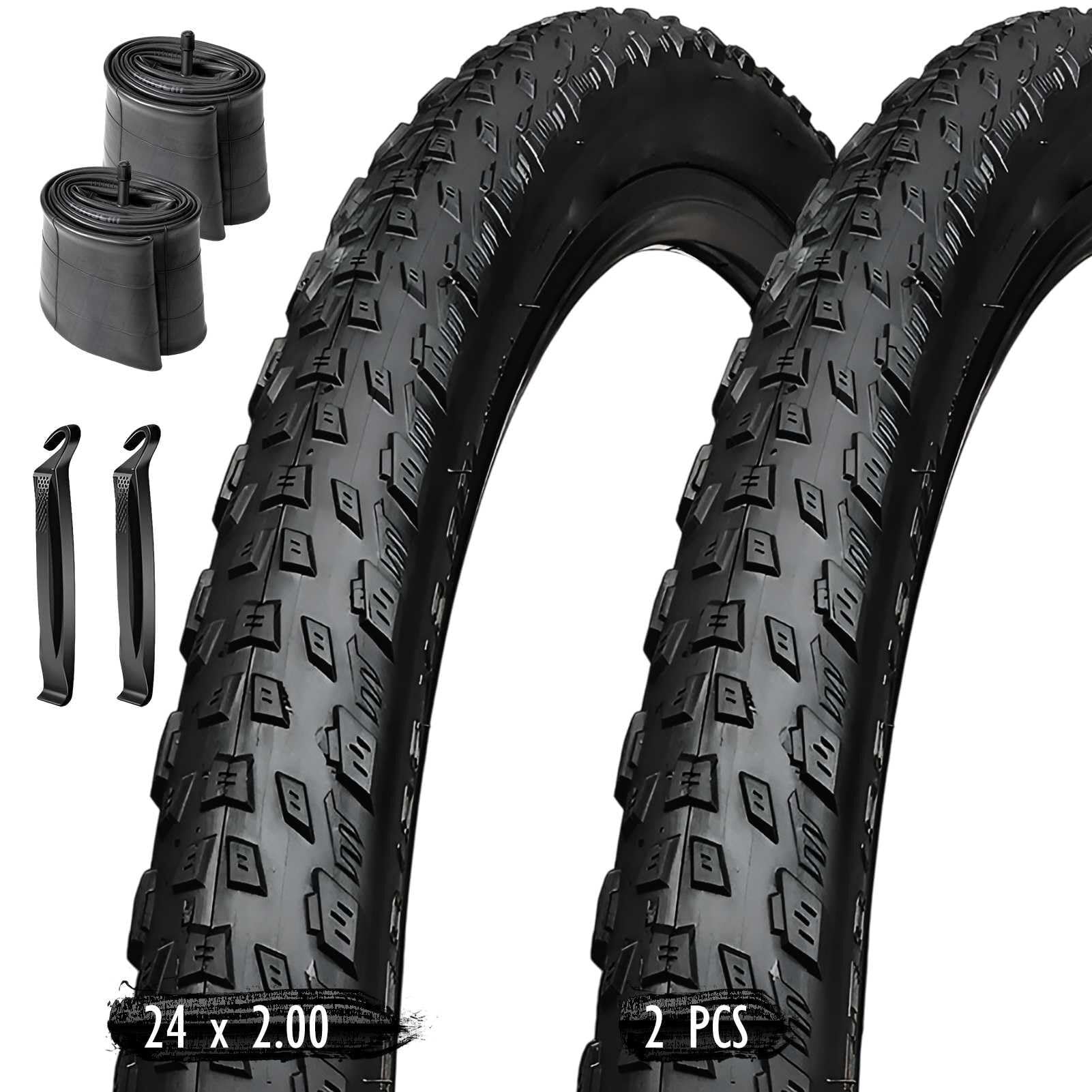 24x2.00 52-507 Zestaw Opon z Dętkami, 24 2.00 Opony Rowerowe Przeciwwybuchowe do Rowerów Górskich i Miejskich, Trwały Kauczuk, Wzór Przeciwpowodziowy dla Każdego Terenu