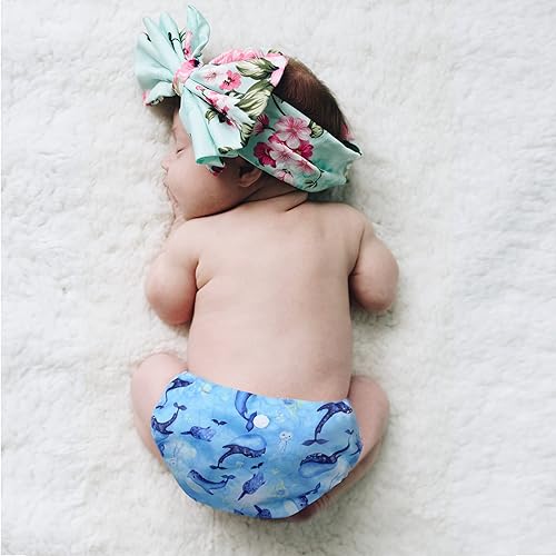 Miniatura 6 de wegreeco Pañales de tela, paquete de 5 con 5 insertos, pañales de tela lavables para bebés, talla única ajustable y reutilizable (Ocean Adventure)