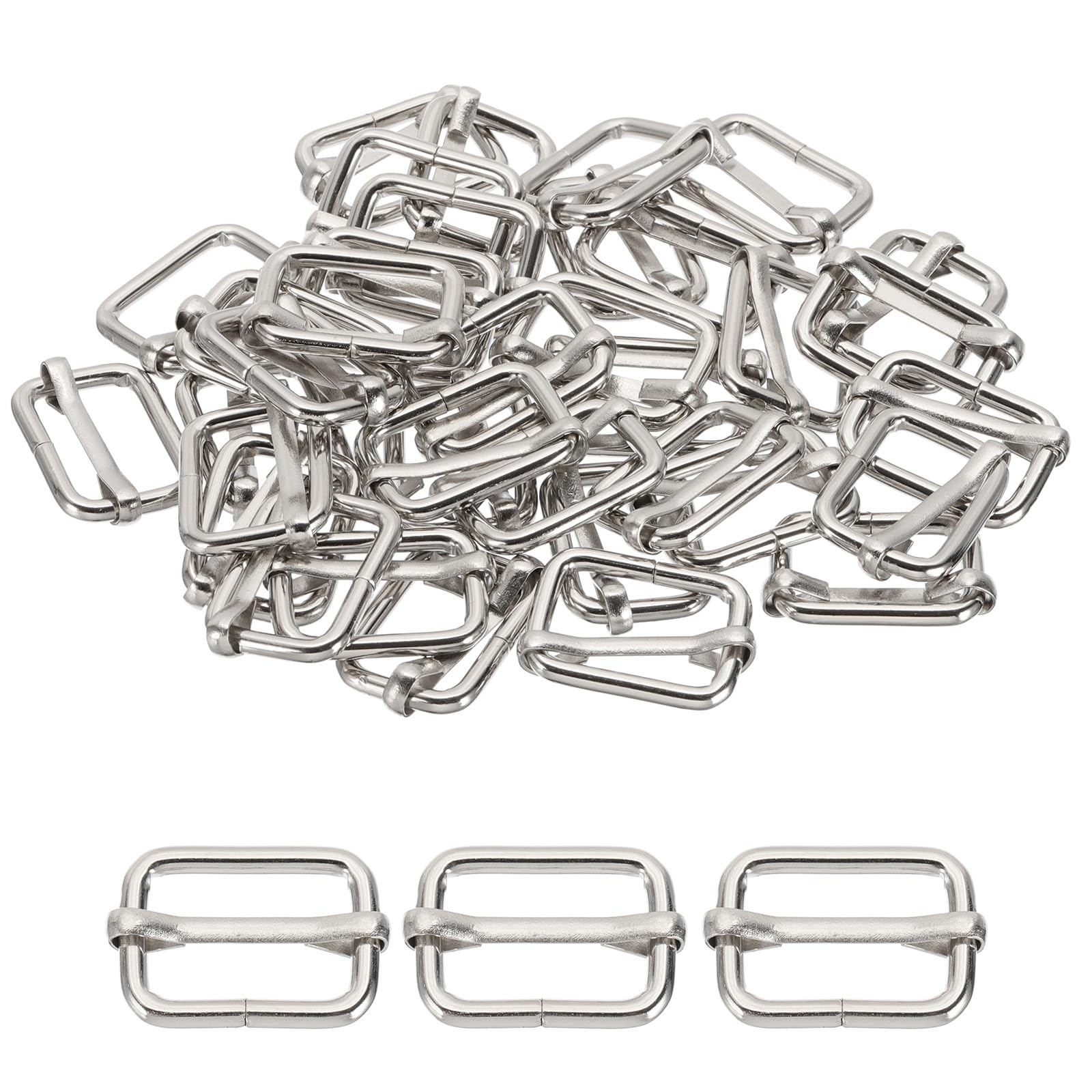 PATIKIL 21x38mm Slide Buckle, 36 Pcs Metal Adjustable Webbing Tri-Glide Strap Adjuster for Backpack Bag Making Purse DIY Accessories Belt Hardware, Silver Tone