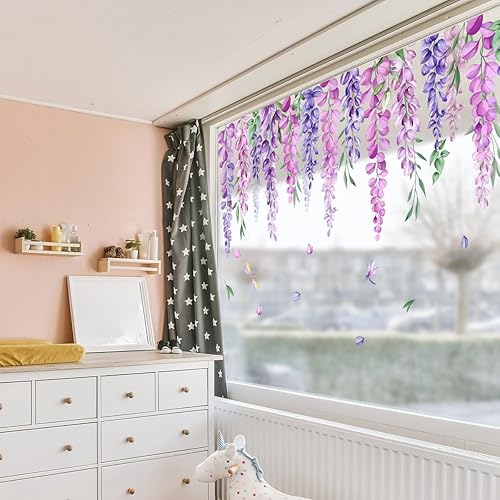 Miniatura 2 de Calcomanías de ventana de hojas verdes, enredaderas colgantes, flores, estáticas, removibles, de doble cara, calcomanías de ventana para el hogar,