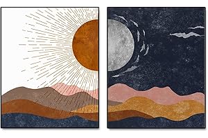 Large Wall Art Boho - Sun and Moon Abstract Landscape Prints